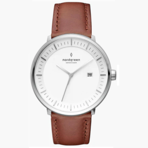 Nordgreen Unisex Quartz Brown Leather Strap White Dial 36mm Watch PH36SILEBRXX