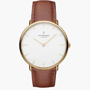 Nordgreen Unisex Quartz Brown Leather Strap White Dial 40mm Watch  NR40GOLEBRXX
