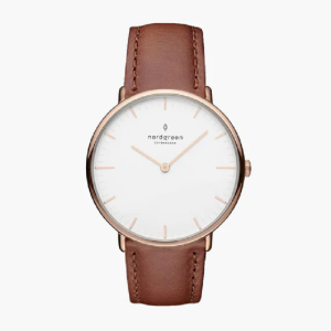 Nordgreen Unisex Quartz Brown Leather Strap White Dial 36mm Watch NR36RGLEBRXX