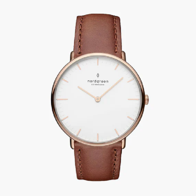 Nordgreen Unisex Quartz Brown Leather Strap White Dial 36mm Watch NR36RGLEBRXX