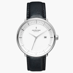 Nordgreen Unisex Quartz Black Leather Strap White Dial 36mm Watch PH36SILEBLXX