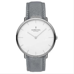 Nordgreen Unisex Quartz Grey Leather Strap White Dial 36mm Watch  NR36SILEGRXX
