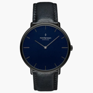 Nordgreen Unisex Quartz Black Leather Strap Blue Dial 40mm Watch NR36GMLEBLNA