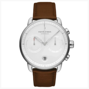 Nordgreen Men’s Chronograph Quartz Brown Leather Strap White Dial 42mm Watch PI42SILEBRXX