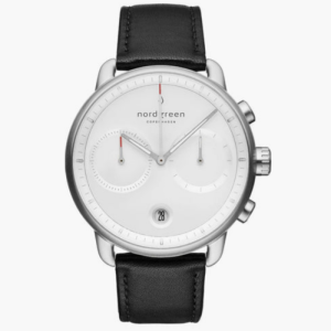Nordgreen Men’s Chronograph Quartz Black Leather Strap White Dial 42mm Watch PI42SILEBLXX