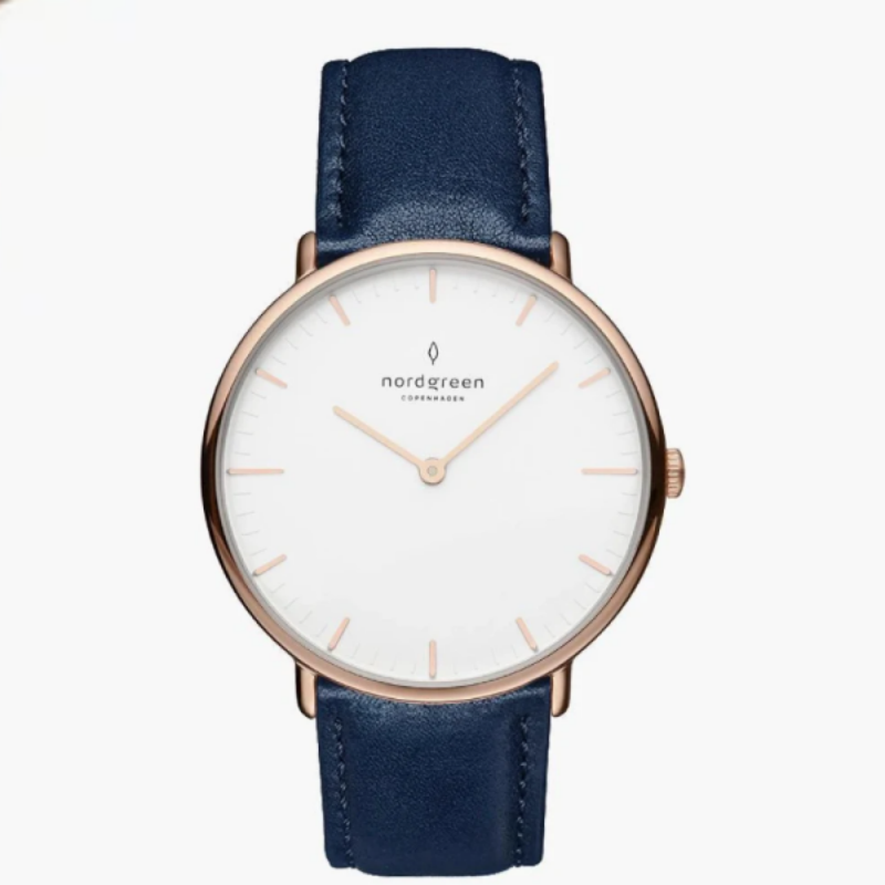 Nordgreen Unisex Quartz Blue Leather Strap White Dial 40mm Watch NR40RGLENAXX
