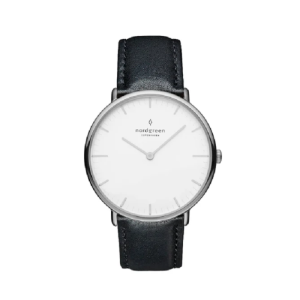 Nordgreen Unisex Quartz Black Leather Strap White Dial 36mm Watch NR36SILEBLXX