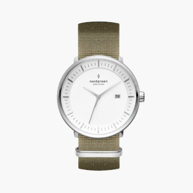 Nordgreen Unisex Quartz Olive Green Nylon Strap White Dial 36mm Watch PH36SIMESINAGLBL