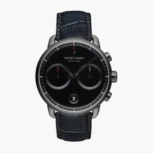 Nordgreen Men’s Chronograph Quartz Black Leather Strap Black Dial 42mm Watch PI42GMLEBCBL