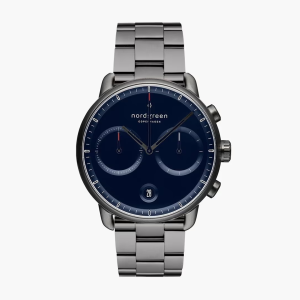 Nordgreen Men’s Chronograph Quartz Grey Stainless Steel Navy Blue Dial 42mm Watch PI42GM3LGUNA