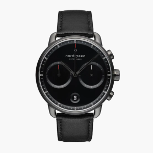 Nordgreen Men’s Chronograph Quartz Black Leather Strap Black Dial 42mm Watch PI42GMLEBLBL