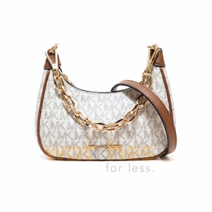 Michael Kors Women Cora Mini Brown Signature Pvc Zip Pouchette Crossbody Handbag Purse Vanilla (Size: W:19cm H:11cm D:5cm) 100822