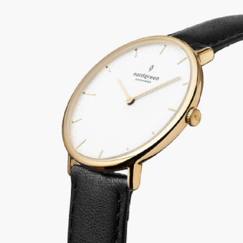 Nordgreen Women’s Quartz Black Leather Strap White Dial 32mm Watch NR32GOLEBLXX