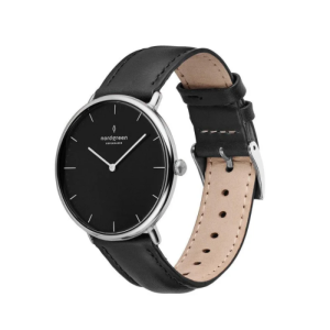 Nordgreen Unisex Quartz Black Leather Strap Black Dial 36mm Watch NR36SILEBLBL
