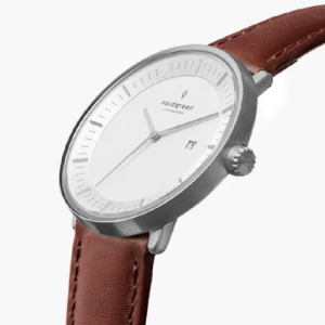 Nordgreen Unisex Quartz Brown Leather Strap White Dial 36mm Watch PH36SILEBRXX