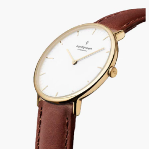Nordgreen Unisex Quartz Brown Leather Strap White Dial 40mm Watch  NR40GOLEBRXX