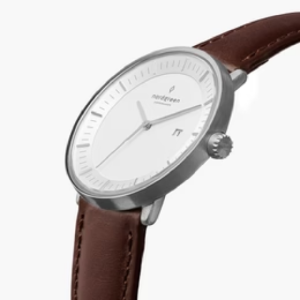 Nordgreen Unisex Quartz Brown Leather Strap White Dial 40mm Watch PH40SILEDBXX