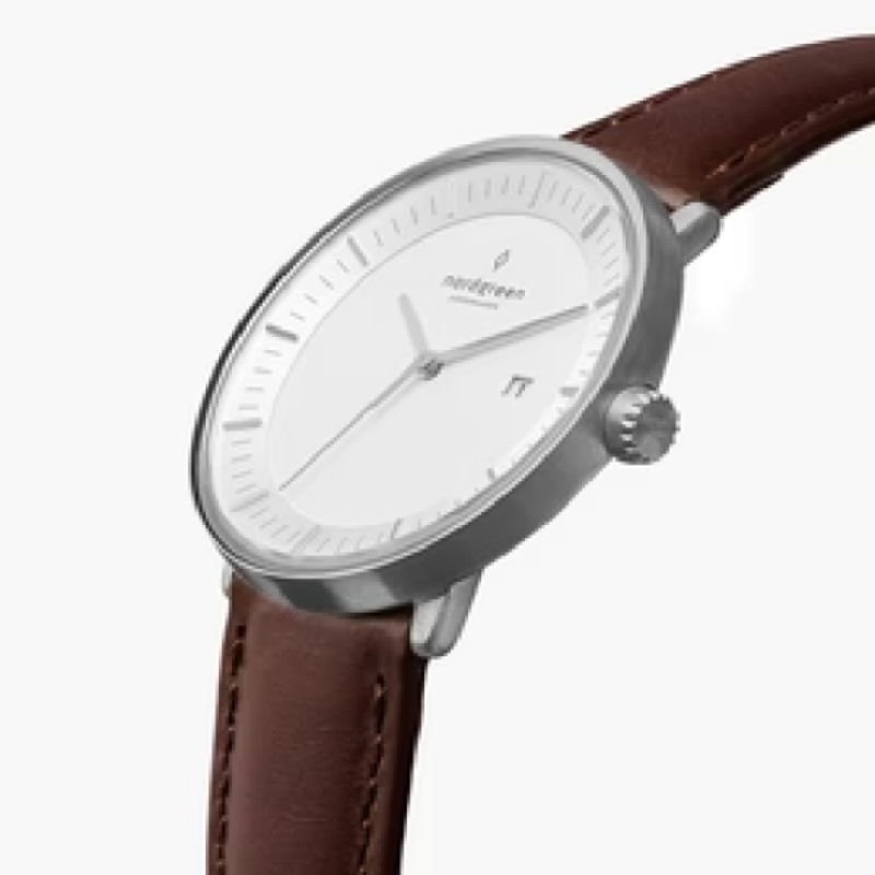 Nordgreen Unisex Quartz Brown Leather Strap White Dial 40mm Watch PH40SILEDBXX