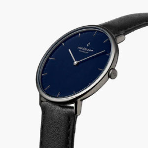 Nordgreen Unisex Quartz Black Leather Strap Blue Dial 40mm Watch NR36GMLEBLNA