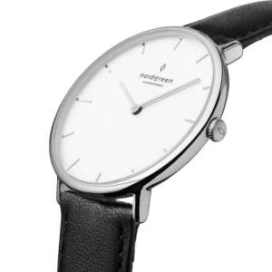 Nordgreen Unisex Quartz Black Leather Strap White Dial 36mm Watch NR36SILEBLXX