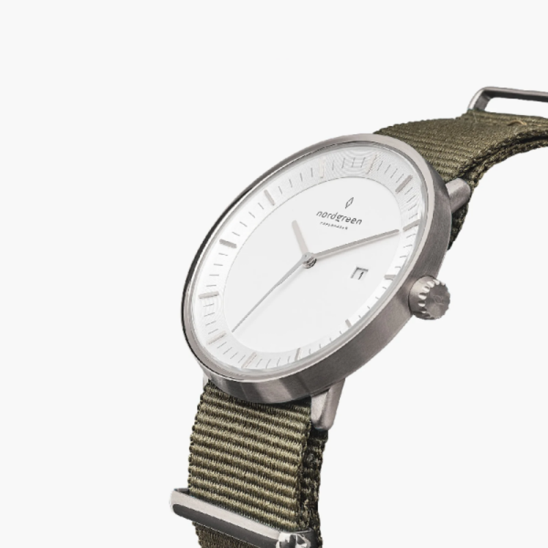 Nordgreen Unisex Quartz Olive Green Nylon Strap White Dial 36mm Watch PH36SIMESINAGLBL