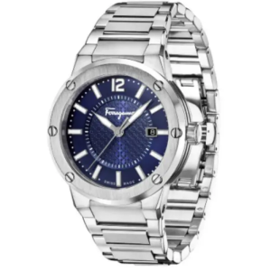 Ferragamo Men’s Swiss Made Quartz Silver Stainless Steel Blue Dial 44mm Watch SFHY02923