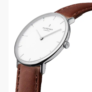 Nordgreen Unisex Quartz Brown Leather Strap White Dial 40mm Watch NR40SILEBRXX