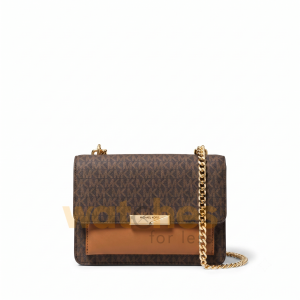 Michael Kors Jade Large Logo and Leather Crossbody Brown/Acorn Bag (Size: W:23cm H:15.4cm D:8.5cm) 30H9GJ4L3B