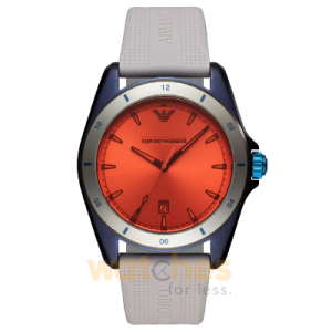 Emporio Armani Men's Quartz White Silicone Strap Orange Dial 44mm Watch AR11218