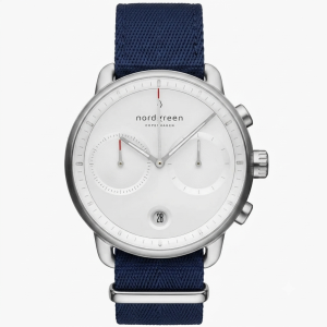 Nordgreen Men’s Chronograph Quartz Navy Blue Nylon Strap White Dial 42mm Watch PI42SILENAXX