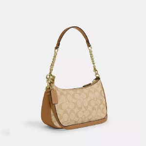 Coach Teri Signature Coated Canvas Shoulder Bag – Khaki Brown (Size: L 24cm, H 15cm, W 7.5cm) CA548