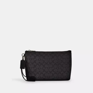Coach Men's Pouch in Signature Canvas Black (Size: L27.3cm, H17.8cm, W7.6cm) CCF32-1