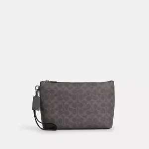 Coach Men's Pouch in Signature Canvas Grey (Size: L27.3cm, H17.8cm, W7.6cm) CCF32