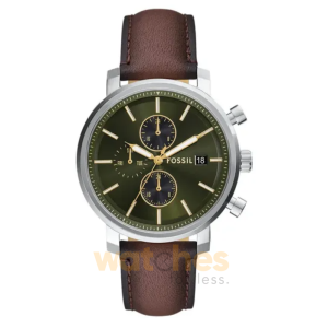 Fossil Men’s Chronograph Quartz Brown Leather Strap Olive Green Dial 43mm Watch BQ2932 (Without Tag)