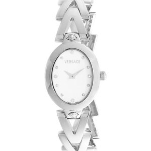 Versace V-Max Women’s Quartz Swiss Made Silver Stainless Steel Mother Of Pearl Dial 25mm Watch 60Q99 (Shelf Leftover)