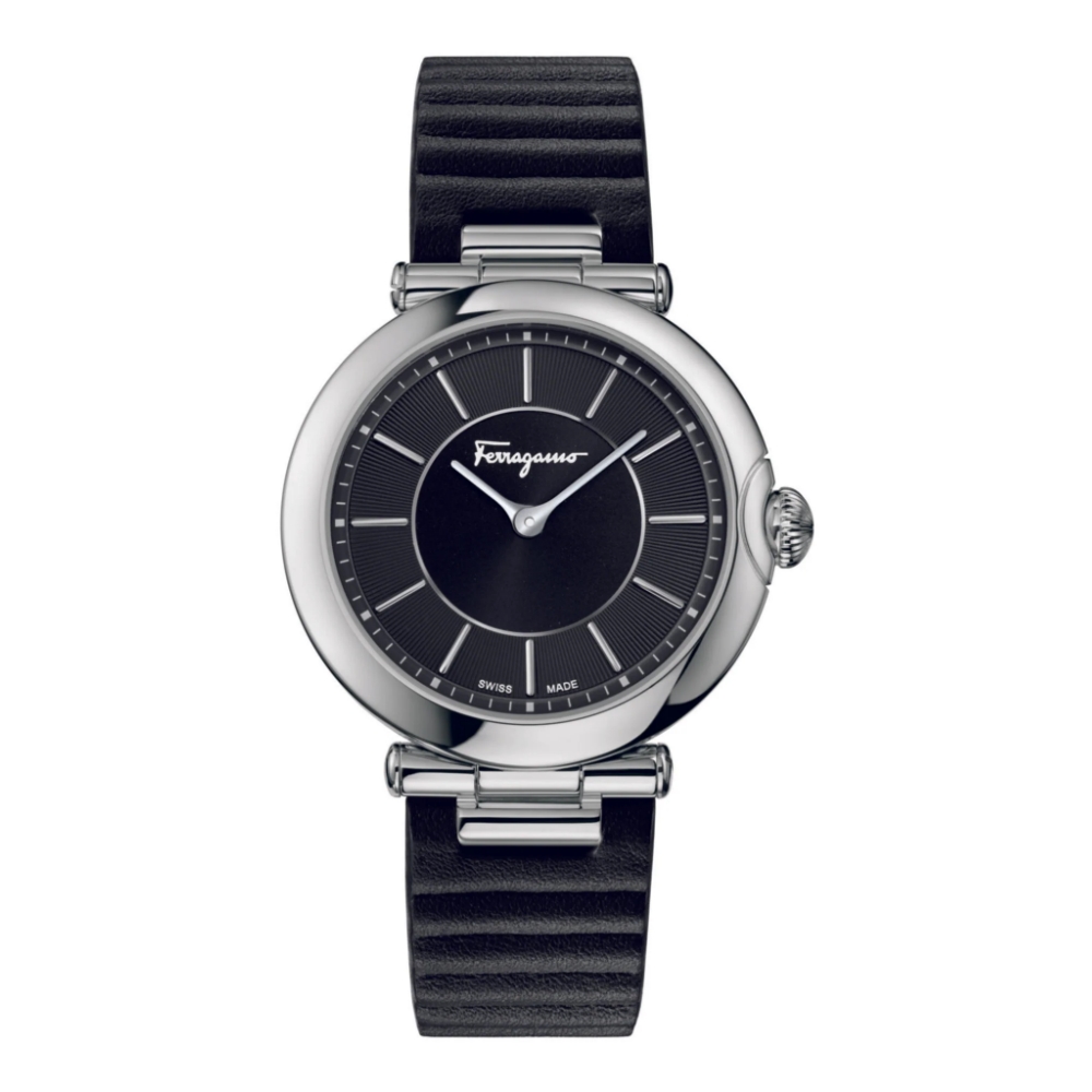 Ferragamo Women’s Swiss Made Quartz Black Leather Strap Black Dial 36mm Watch FIN010015 (Without Tag)