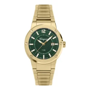 Ferragamo Men’s Swiss Made Quartz Gold Stainless Steel Green Dial 44mm Watch SFHY00921 (Shelf Leftover)
