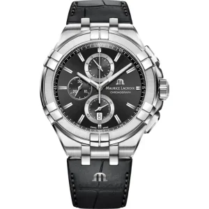 Maurice Lacroix Men’s Quartz Swiss Made Black Leather Strap Black Dial 44mm Watch AI1018-SS001-330-1