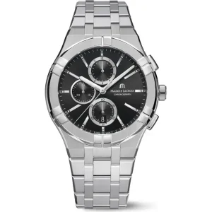Maurice Lacroix Men’s Quartz Swiss Made Silver Stainless Steel Black Dial 42mm Watch AI1118-SS002-330-1