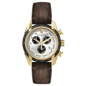 Versace Men’s Quartz Swiss Made Brown Leather Strap White Dial 44mm Watch VE2100221