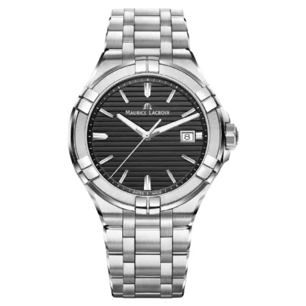 Maurice Lacroix Men’s Quartz Swiss Made Silver Stainless Steel Black Dial 42mm Watch AI1008-SS002-331-1