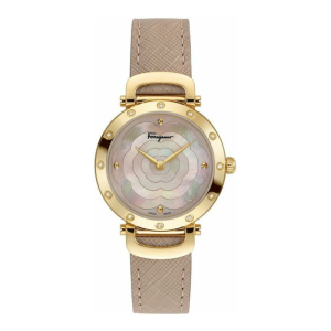 Ferragamo Women’s Swiss Made Quartz Beige Leather Strap Mother Of Pearl Dial 34mm Watch SFDM00318 (Without Tag)