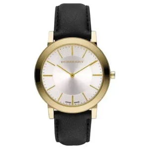 Burberry Men’s Swiss Made Quartz Black Leather Strap White Dial 40mm Watch BU2353 (Without Tag)