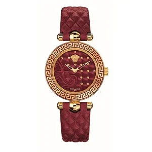 Versace Women’s Quartz Swiss Made Red Leather Strap Red Dial 30mm Watch VQM030015 (Without Tag)