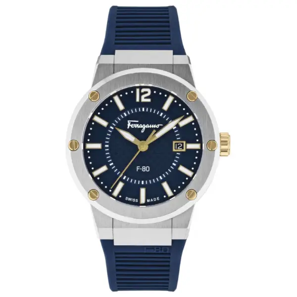 Ferragamo Men’s Swiss Made Quartz Blue Silicone Strap Blue Dial 44mm Watch SFHY01122 (Without Tag)