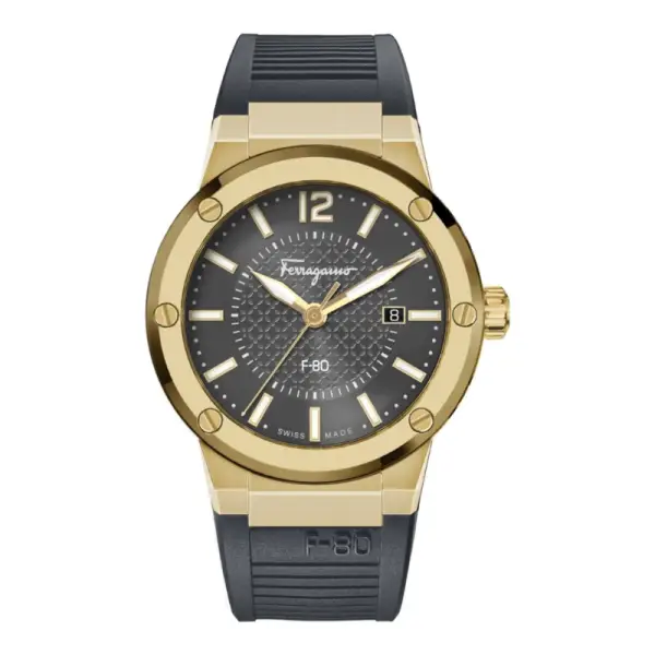 Ferragamo Men’s Swiss Made Quartz Black Silicone Strap Black Dial 44mm Watch SFHY02122 (Without Tag)