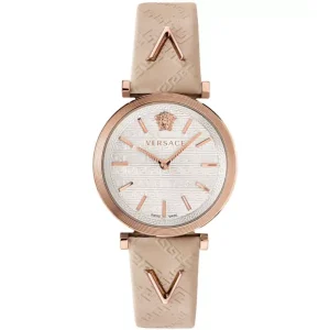 Versace Women Quartz Swiss Made Beige Leather Strap White Dial 36mm Watch VELS00419 (Without Tag)