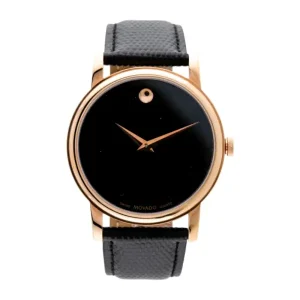 Movado Men’s Swiss Made Quartz Black Leather Strap Black Dial 35mm Watch MO.01.1.34.6004 (Without Tag)