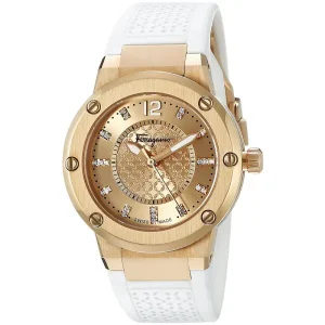 Ferragamo Women’s Swiss Made Quartz White Silicone Strap Gold Dial 33mm Watch FIG070015 (Without Tag)