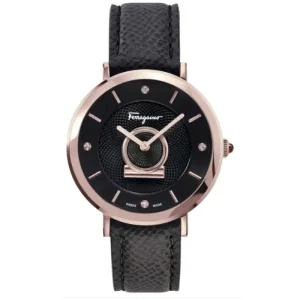 Ferragamo Women’s Swiss Made Quartz Black Leather Strap Black Dial 36mm Watch SF8200419 (Without Tag)
